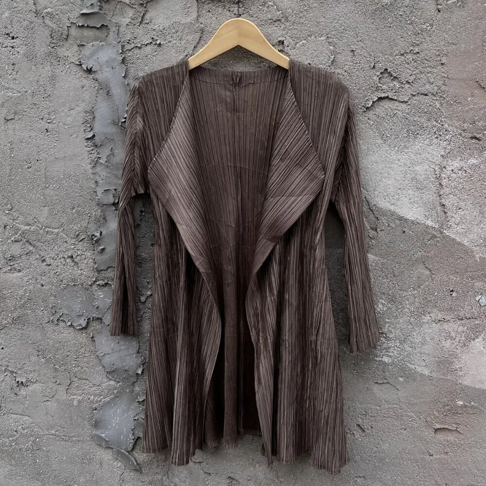 Issey Miyake Vintage Pleats Please Brown Blazer Cardigan Unisex 38R Medium M